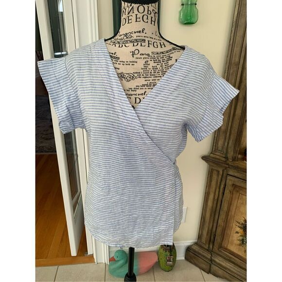 Vineyard Vines Blue White Striped Wrap Tie Top Linen - Picture 10 of 10